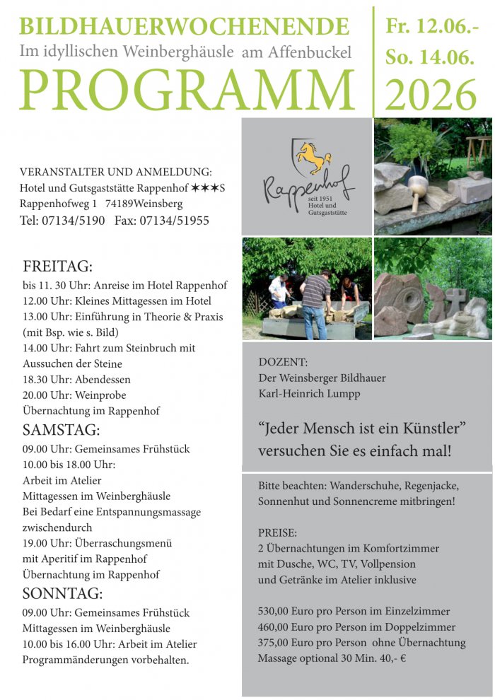 Bildhauerwochenende Veranstaltung Rappenhof Weinsberg Heilbronn