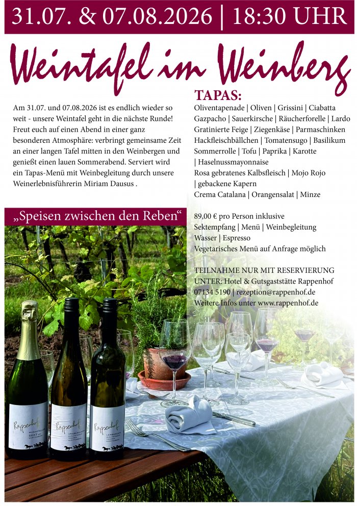 Veranstaltung Wein Weintafel Weinberg Weinsberg Raum Heilbronn